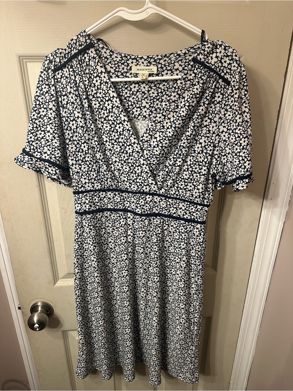 Monteau Navy and White Floral Wrap Midi Dress